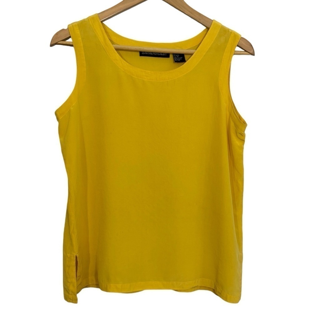 Vtg Savannah 100% Silk Tank Top Sz M Mustard Yellow Basic Layering Capsule Short